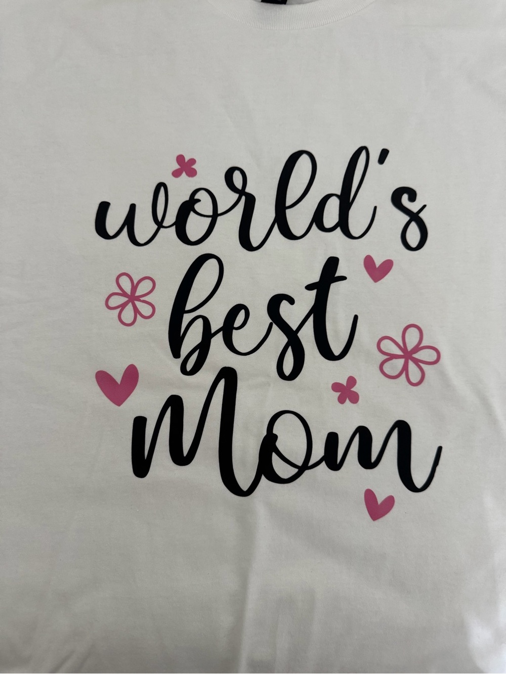 Hand Crafted White Tee with Pink Accents - "World's Best Mom"